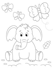 elephant and butterflies coloring page for children. you can print it on standard 8.5x11 inch paper