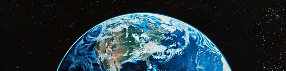 An artistic interpretation of Earth as seen from space, showcasing its vivid colors and intricate features. Banner. Copy space. Earth Day concept.