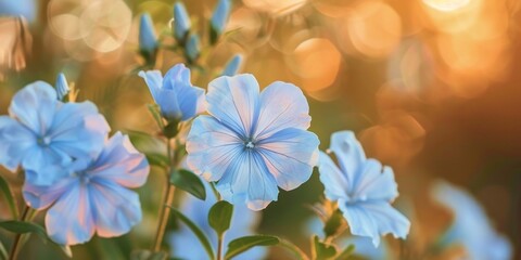 A close-up view of delicate blue flowers blooming in a field, standing out against the greenery