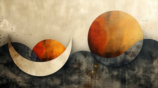 Abstract illustration - moonrise over a hilly landscape