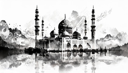 Silhouette of mosque - obrazy, fototapety, plakaty