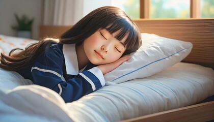 little child sleeping on bed