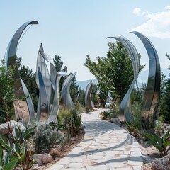 park in Neurograd, where synthetic plants and futuristic sculptures create a unique landscape Job ID: 05e95ff4-2bdf-46c6-9f2d-e16dfd80ee6e