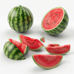 Set of ripe whole and sliced watermelon.