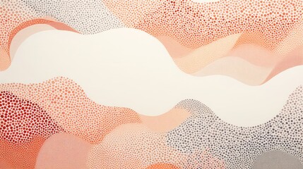 Fototapeta premium Abstract illustration of waves in an ocean, in white, gray, pink, orange and red. Pointillism.