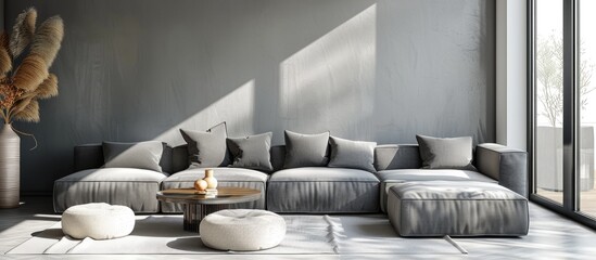 Fototapeta na wymiar Minimalist Living Room Wall Mockup with Sofa