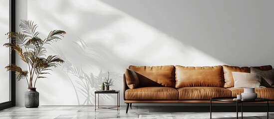 Obraz na płótnie Canvas Minimalist Living Room Wall Mockup with Sofa