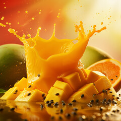 yellow mango Juice splash,mango papaya fruits liquid splash, summer tropical fruit juice fresh juice splash.