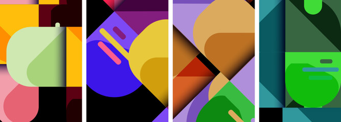 Geometric colorful poster backgrounds with squares and circles