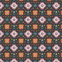 Fototapeta na wymiar Colorful a composition of BEAUTY flowers, vector art, clean, in the style of Redoute, colorful, seamless repeating pattern, vintage wallpaper