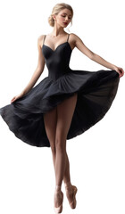 Naklejka premium woman dancer in a black ballet dress. Gracefully twirling dark and black colors, the ballerina emanates elegance and poise on transparent backround