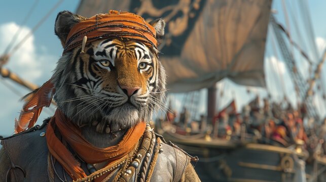 Captain tiger on pirate boat.