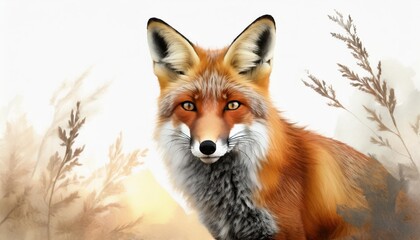 wild red fox on wite background in wild nature fox design or graphic for t shirt printing - obrazy, fototapety, plakaty