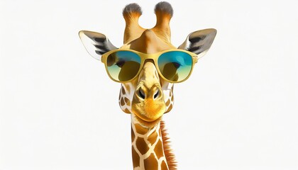 cartoon colorful giraffe with sunglasses on white background created with generative ai