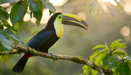 keel billed toucan ramphastos sulfuratus bird with big bill sitting on branch in the forest costa rica nature travel in central america beautiful bird in nature habitat