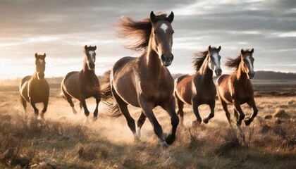 groupe de chevaux sauvages galopant dans la nature r ia generative