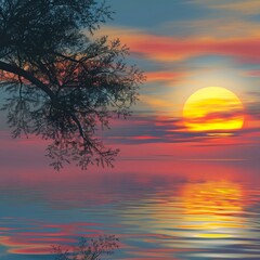 Obraz premium Background: A serene sunset over a tranquil lake, abstract , background