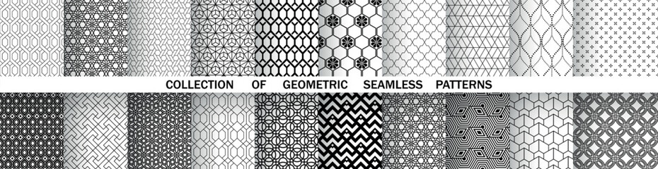 Geometric set of seamless black and white patterns. Simple vector graphics. - 775512770