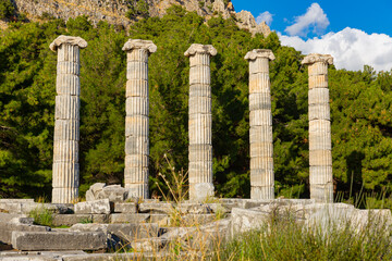The ruins of the ancient Athena temple in Priene, Turkey...
