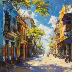 Fototapeta premium Watercolor paintings in the atmosphere of an old trading market