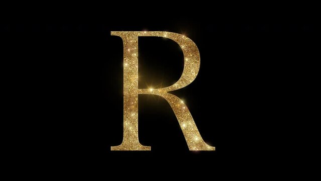 Sparkling golden "R", serif font style, alpha channel, transparent background
