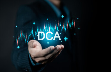 DCA, Dollar cost averaging concept. Investment strategy, Regular investment, Saving stock or...