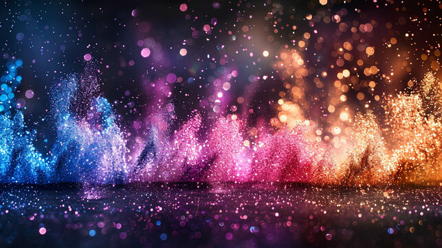 Abstract Colorful Glitter Explosion on Dark Background