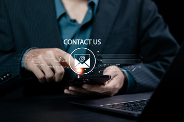 Customer support center contact us concept. Customer support hotline and people connection.
