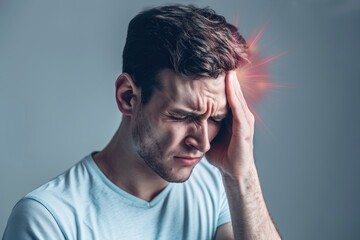 Young man suffering from severe headache or migraine
