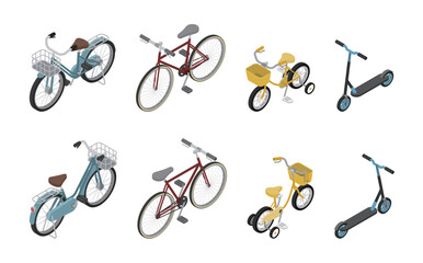 アイソメトリックイラスト:自転車いろいろセット - obrazy, fototapety, plakaty