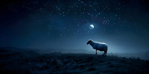 Sheep Grazing on Rocky Terrain under Majestic Sky - obrazy, fototapety, plakaty