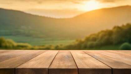 wooden table surface background with green nature background behind innovative ai