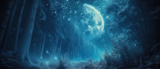 A demon comet above a dense forest 🌌🌲 Nature's wonder invites exploration under the night sky. #CelestialForestAdventure - obrazy, fototapety, plakaty