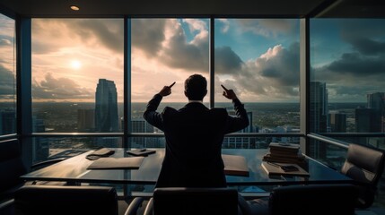 man in a modern day high rise office,Businessman on a tall building