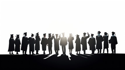 Silhouette of Group of diverse graduating students 