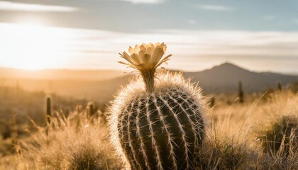 cactus flower in the wild field meadow desert nature background