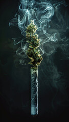 Cannabis Joint with Smoke on Black Background