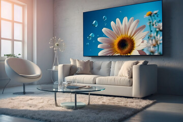 The interior design of modern room with full facilities and flowers