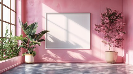 Dive into nostalgia redefined with this blank mockup, boasting a pastel-toned on-wall advertisement and ample space for your creative vision.