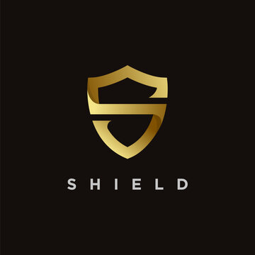 Elegant letter S shield logo icon vector template on black background