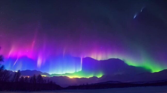 Northern lights blazing in the sky.
