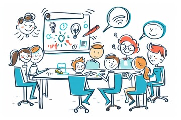 Cartoon cute doodles of a corporate training session, with characters learning new skills and participating in team-building activities, Generative AI