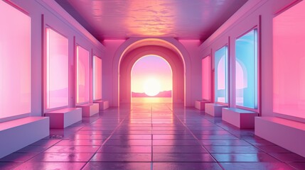 Step into the world of retro-futurism with this blank mockup, featuring a pastel-colored on-wall advertisement and plenty of space for your artistic flair.
