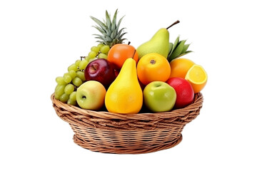 Tropical Fruits Arranged in a Woven Basket Realistic Portrait Isolated On PNG OR Transparent Background.