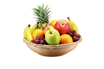 Naklejka na ściany i meble Tropical Fruits Arranged in a Woven Basket Isolated On PNG OR Transparent Background.