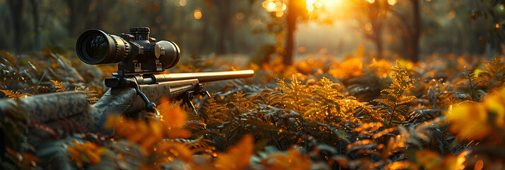 A rifle with a telescopic sight hunting,
Close up on shotgun showcased on black background

 - obrazy, fototapety, plakaty