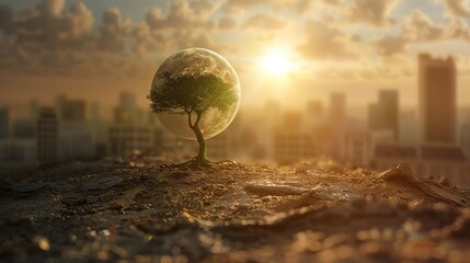 Global Warming VS Climate Change. Planet earth ,ecology concept, global warming concept, the effect of environment climate change.  - obrazy, fototapety, plakaty