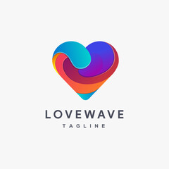 Modern colorful heart love wave logo icon vector template on white background
