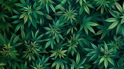 The background of the marijuana plant is lush green with dense leaves - obrazy, fototapety, plakaty