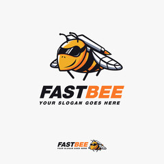 Rocket bee cartoon mascot logo icon vector template on white background